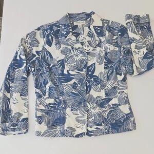Coldwater Creek Ladies Sz Small Blue Fern Foliage Pattern Jacket Cott…